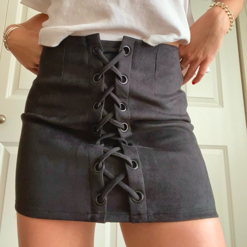 Suede lace up mini skirt